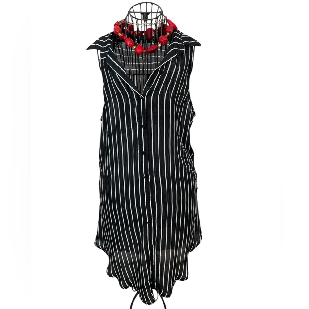 Zanzea Collection Black and White Striped Sleeveless Tunic Size L